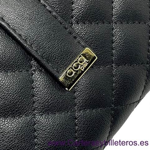 CARTERA DE MUJER DE PIEL NAPA DE CALIDAD GRANDE CON MONEDERO NEGRO 