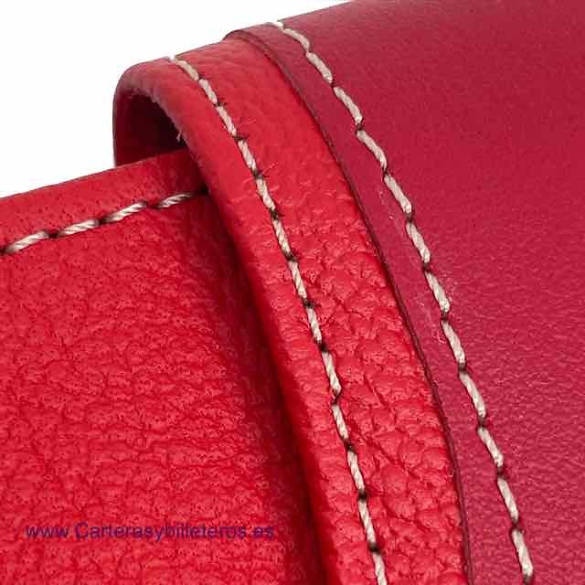 CARTERA DE MUJER DE PIEL UBRIQUE CON MONEDERO CREMALLERA ROJA ROJO 