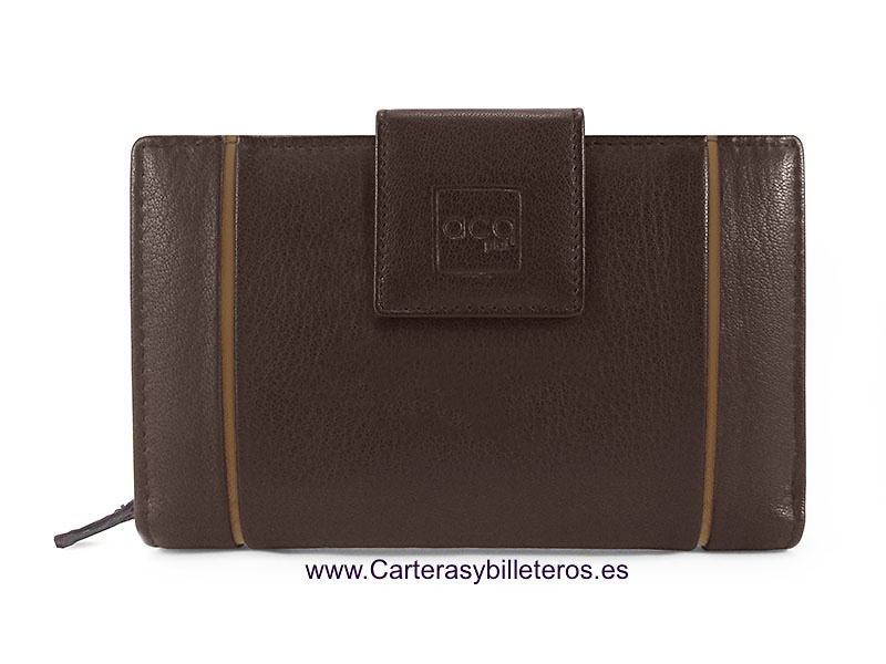 CARTERA DE MUJER GRANDE DE PIEL NAPA DE CALIDAD CON MONEDERO MARRÓN Y CAMEL 