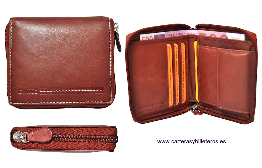 CARTERA DE PIEL CON MONEDERO CON CREMALLERA EXTERIOR CALDERA 