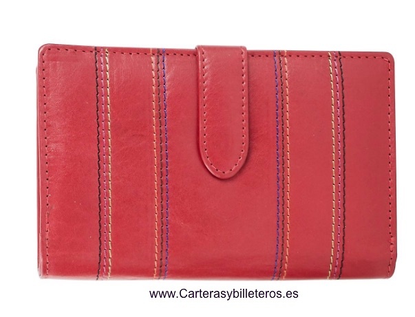 CARTERA DE PIEL VACUNO DE CALIDAD PARA MUJER CON MONEDERO GRANDE ROJA 