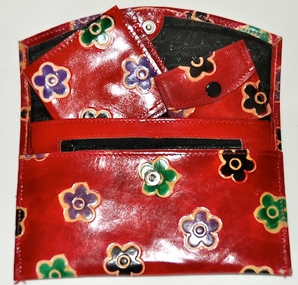 CARTERA DE PIEL Y BILLETERO MONEDERO -CONJUNTO 3 PIEZAS DE PIEL- ROJO 