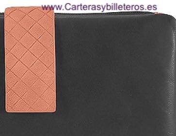 CARTERA GRANDE CACHAREL DE PIEL DE CALIDAD CON MONEDERO DOBLE DE CIERRE CREMALLERA Y 15 TARJETAS NEGRO 