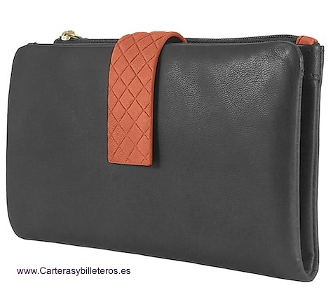 CARTERA GRANDE CACHAREL DE PIEL DE CALIDAD CON MONEDERO DOBLE DE CIERRE CREMALLERA Y 15 TARJETAS 