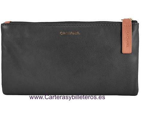 CARTERA GRANDE CACHAREL DE PIEL DE CALIDAD CON MONEDERO DOBLE DE CIERRE CREMALLERA Y 15 TARJETAS 