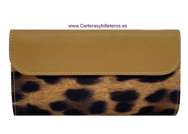 CARTERA GRANDE DE MUJER DE PIEL UBRIQUE DE LEOPARDO ANIMAL PRINT 