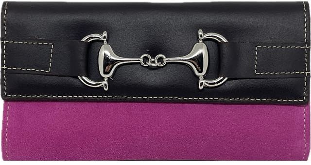 CARTERA GRANDE DE MUJER DE PIEL UBRIQUE VACUNO Y ANTE ADORNO PLATEADO 6 COLORES ROSA CAPORTE 