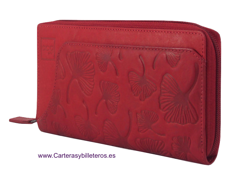 CARTERA GRANDE DE MUJER TIPO SOBRE DE PIEL - 4 COLORES - ROJO 