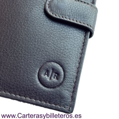 CARTERA HOMBRE CON MONEDERO EXTERIOR DE PIEL. MARRÓN OSCURO 