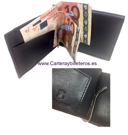 CARTERA HOMBRE CON PINZA PARA BILLETES Y MONEDERO EXTERIOR NEGRO 