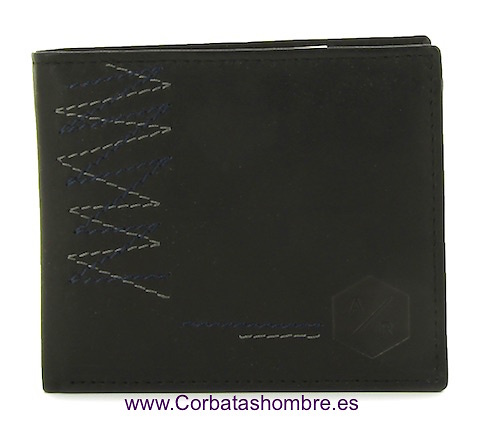 CARTERA HOMBRE CON TARJETERO Y MONEDERO ZIG-ZAG NEGRO 