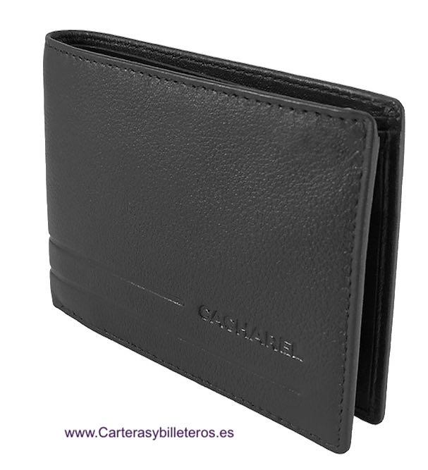 CARTERA HOMBRE DE PIEL LUXURY CACHAREL COM MONEDERO Y TARJETERO SUPERIOR NEGRO 