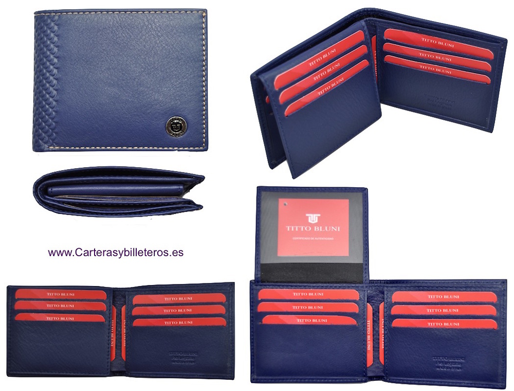 CARTERA HOMBRE DE PIEL LUXURY MARCA TITTO BLUNI HECHA EN UBRIQUE AZUL INTENSO 