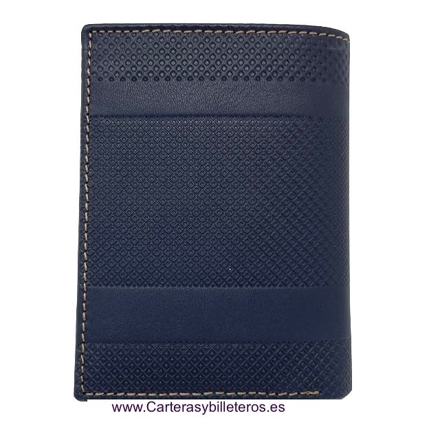 CARTERA HOMBRE MONEDERO TITTO BLUNI DE PIEL GRABADA DISEÑO EXCLUSIVO AZUL MARINO 