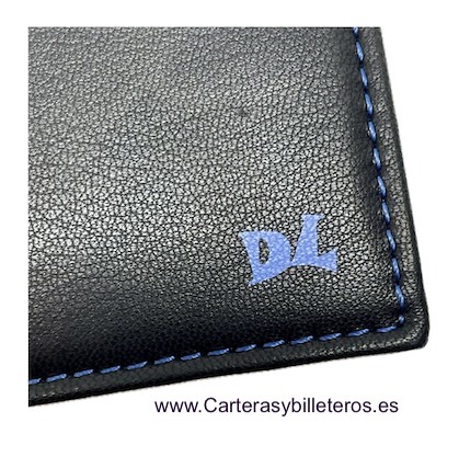 CARTERA HOMBRE PIEL CON CON BILLETERA DOBLE Y MONEDERO EXTERIOR NEGRO 