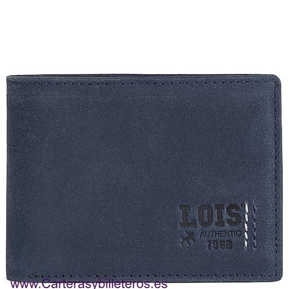 CARTERA LOIS DE PIEL ENCERADA TARJETERO Y MONEDERO EXTERIOR AZUL Y CUERO 