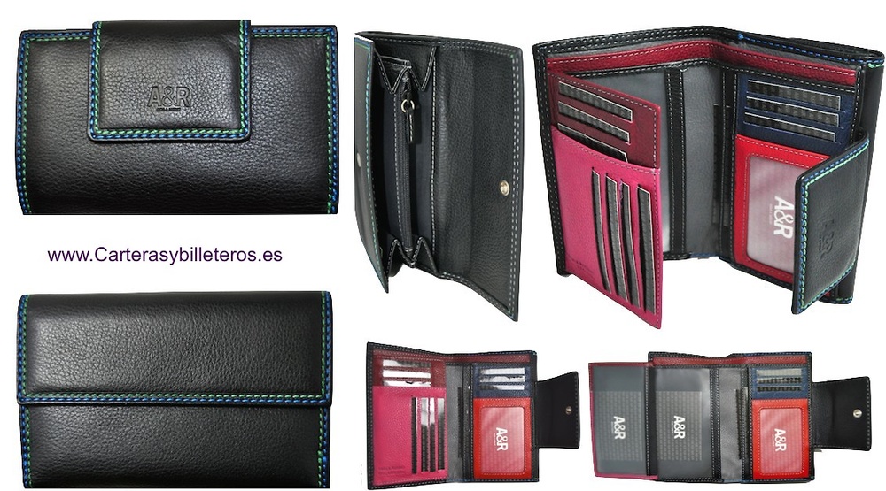 CARTERA MONEDERO DE MUJER HECHA EN PIEL DE GRAN CALIDAD GRANDE NEGRO 