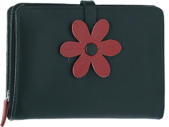 CARTERA MONEDERO DE PIEL GRANDE CON CIERRE MARGARITA NEGRO 