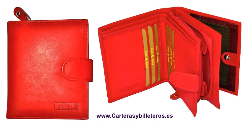 CARTERA MONEDERO DE PIEL PARA MUJER ROJO 