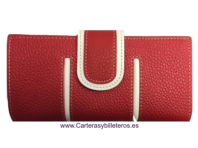 CARTERA MONEDERO PARA MUJER GRANDE HECHO EN UBRIQUE GRANDE ROJO Y BEIGE 