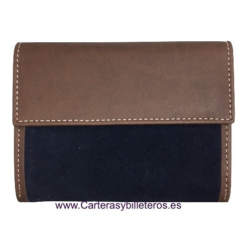 CARTERA MUJER CUERO CON ANTE HECHA EN UBRIQUE -9 COLORES- AZUL MARINO 