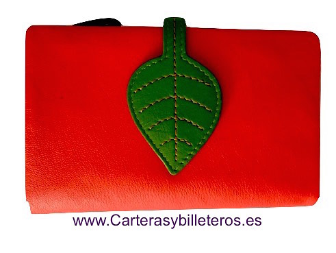 CARTERA MUJER DE PIEL CON MONEDERO BILLETERO MEDIANA NARANJA 