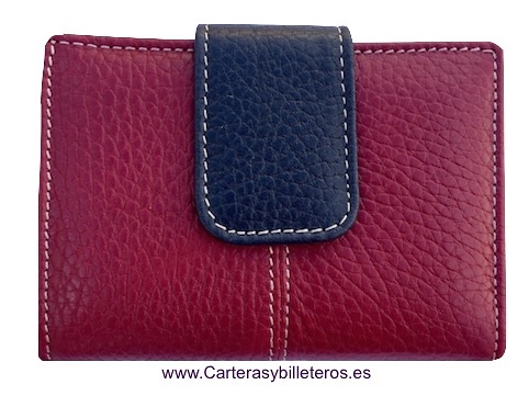 CARTERA MUJER PEQUEÑA DE PIEL UBRIQUE MUY COMPLETA Y GRAN CALIDAD - MUCHOS COLORES- BURDEOS Y AZUL MARINO OSCURO 