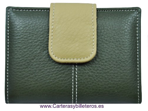 CARTERA MUJER PEQUEÑA DE PIEL UBRIQUE MUY COMPLETA Y GRAN CALIDAD - MUCHOS COLORES- VERDE Y BEIGE 