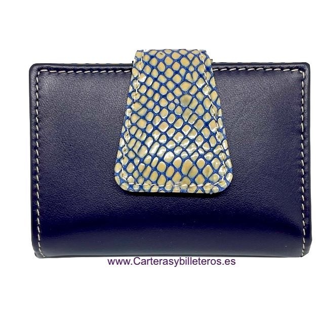 CARTERA MUJER PEQUEÑA DE PIEL UBRIQUE SERPIENTE TERMINACIÓN DE GRAN CALIDAD MUCHOS COLORES SERPIENTE BEIG AZUL Y AZUL MARINO 