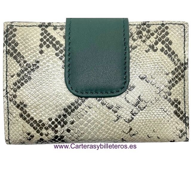 CARTERA MUJER PEQUEÑA DE PIEL UBRIQUE SERPIENTE TERMINACIÓN DE GRAN CALIDAD MUCHOS COLORES SERPIENTE BLANCA Y VERDE 