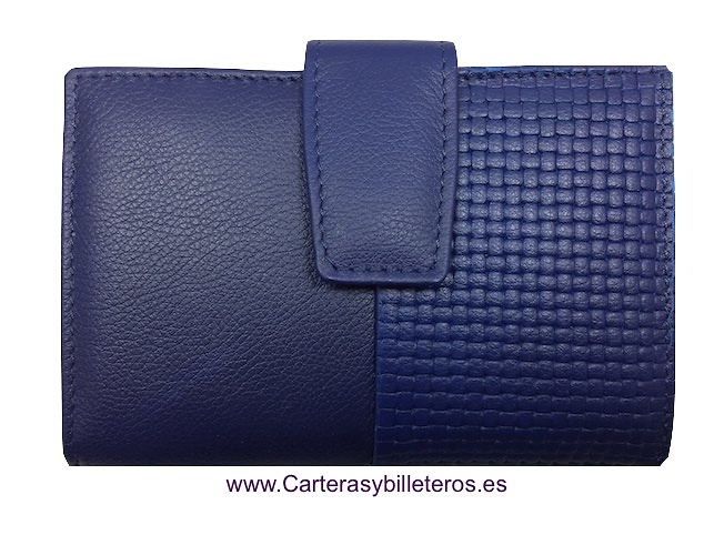 CARTERA MUJER PIEL NAPA TARJETERO MEDIANO AZUL MARINO 