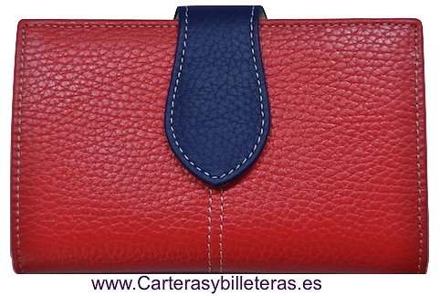 CARTERA MUJER PIEL UBRIQUE ROJA Y AZUL MARINO MUY ELEGANTE ROJO Y AZUL MARINO 