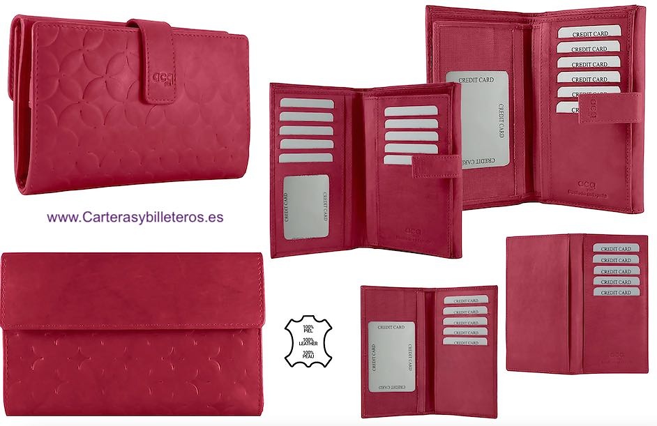 CARTERA MUY GRANDE DE MUJER EN PIEL CON GRAN CAPACIDAD AL LLEVAR TARJETERO ADICIONAL EXTRAIBLE = 2 PIEZAS 