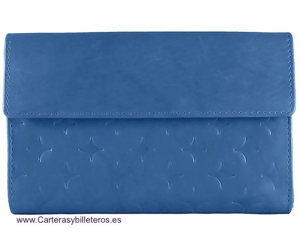 CARTERA MUY GRANDE DE MUJER EN PIEL CON GRAN CAPACIDAD AL LLEVAR TARJETERO ADICIONAL EXTRAIBLE = 2 PIEZAS AZUL 