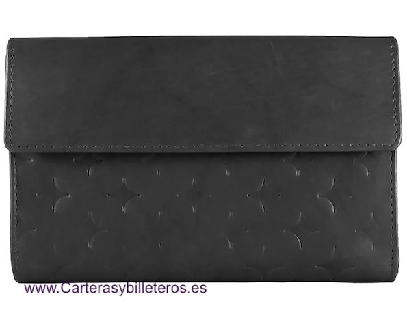 CARTERA MUY GRANDE DE MUJER EN PIEL CON GRAN CAPACIDAD AL LLEVAR TARJETERO ADICIONAL EXTRAIBLE = 2 PIEZAS NEGRO 