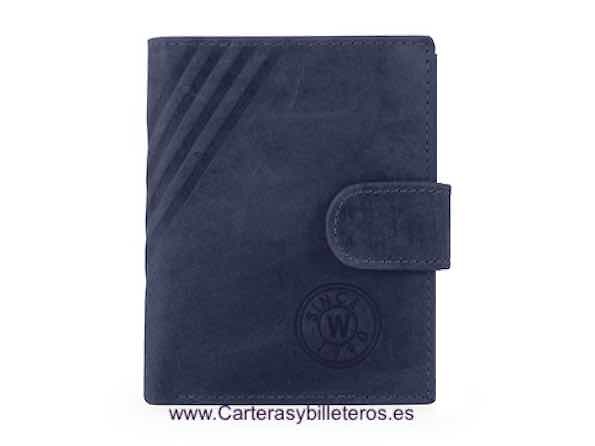 CARTERA TARJETERO DE CUERO ENGRASADO METROPOLI PARA 13 TARJETAS AZUL MARINO 