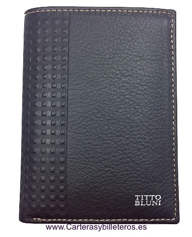 CARTERA TARJETERO HOMBRE TITTO BLUNI DE PIEL LUXURY 16 TARJETAS MARRON 