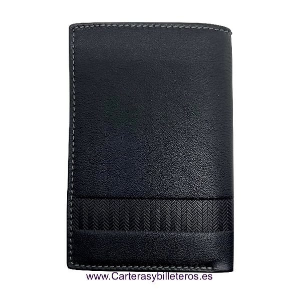 CARTERA TARJETERO HOMBRE TITTO BLUNI DE PIEL LUXURY GRABADA A ESPIGA 16 TARJETAS NEGRO 