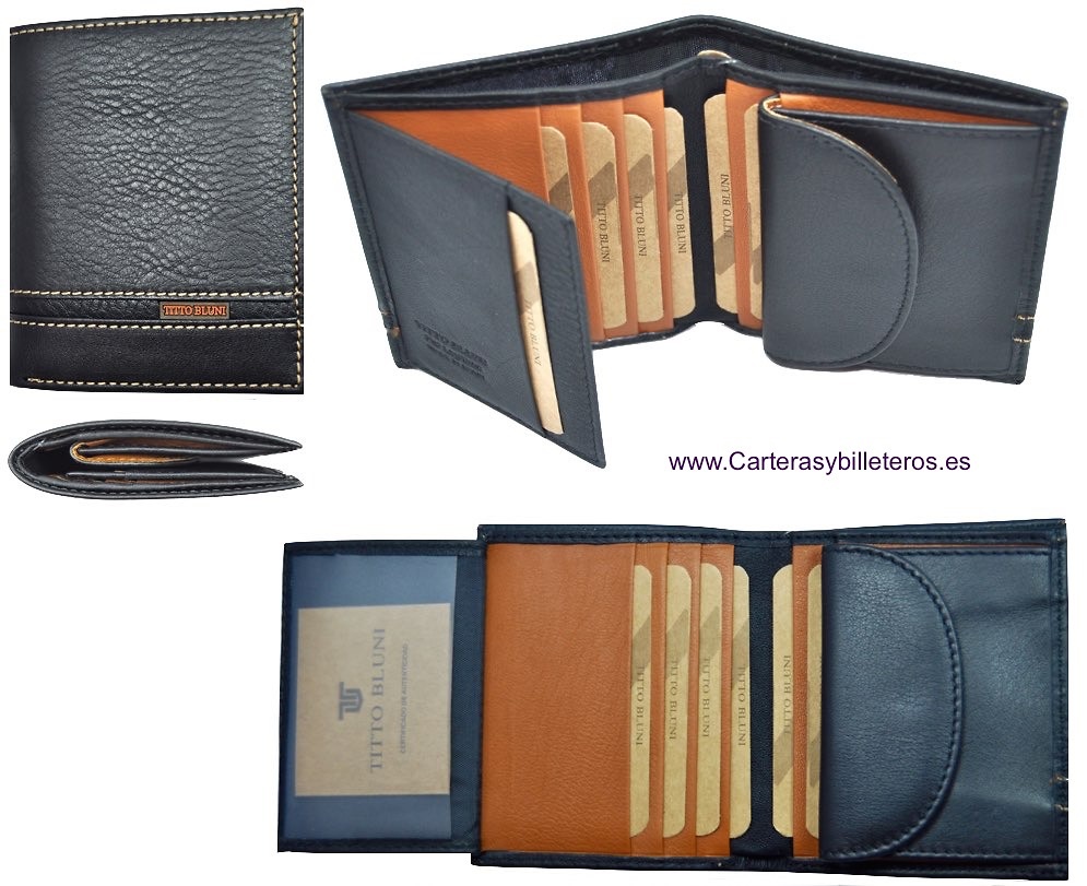 CARTERAS HOMBRE DE PIEL LUXURY CON MONEDERO MARCA TITTO BLUNI NEGRO 