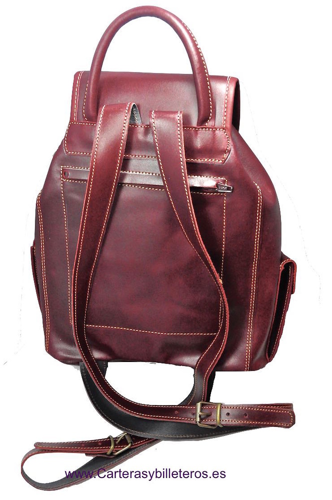 MOCHILA DE PIEL VACUNO MEDIANA COLOR CEREZA 