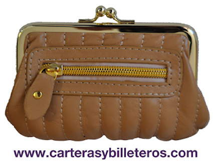 MONEDERO BOQUILLA ACOLCHADO CON BOLSILLO BEIGE 