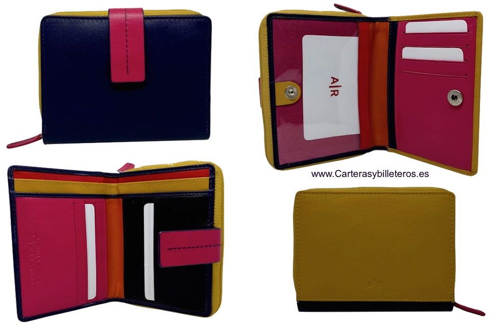 MONEDERO CARTERA DE MUJER CON BILLETERO DE PIEL MEDIANO - Nuevos colores colección 2019-2020 - AZUL FUCSIA Y MOSTAZA POSTERIOR 