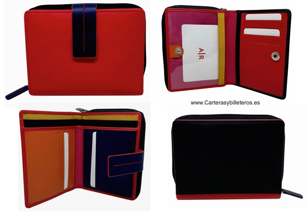 MONEDERO CARTERA DE MUJER CON BILLETERO DE PIEL - Nuevos colores colección 2019-2020 - ROJO AZUL Y NEGRO POSTERIOR 