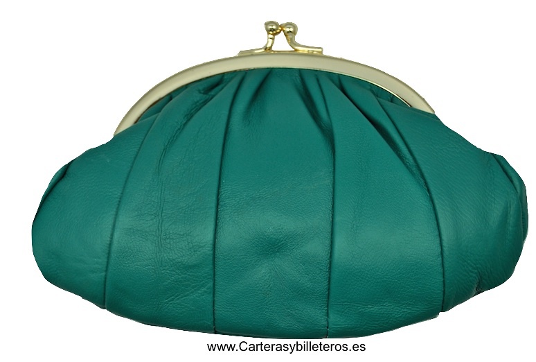 MONEDERO CARTERA DOBLE DE MANO CON BOQUILLA DE PIEL -25 COLORES- VERDE ESMERALDA 