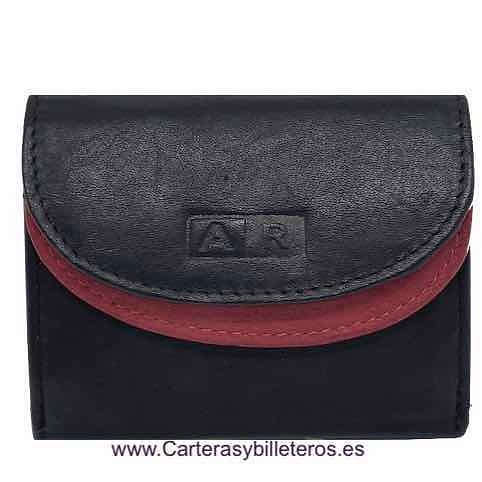 MONEDERO DE PIEL CON BILLETERO DOBLE GRANDE NEGRO Y CALDERA 