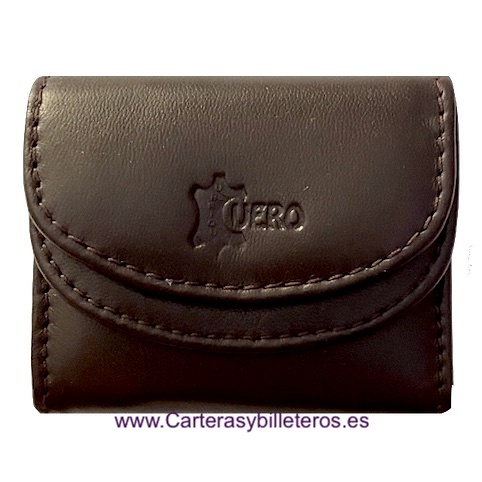 MONEDERO DE PIEL CON BILLETERO MINI MARRON 