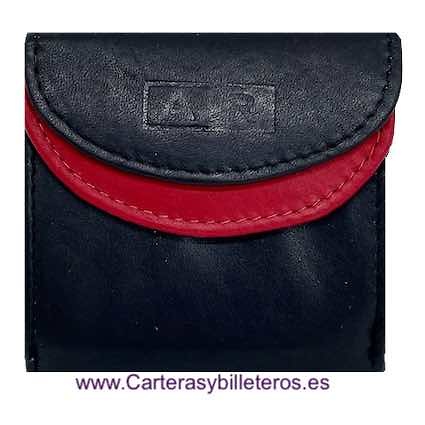 MONEDERO DE PIEL CON BILLETERO MINI NEGRO Y ROJO 