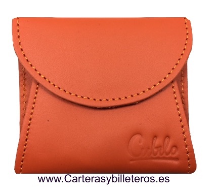 MONEDERO DE PIEL CON FUELLE COLORES NARANJA 