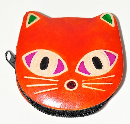 MONEDERO DE PIEL GATO CON CREMALLERA NARANJA 