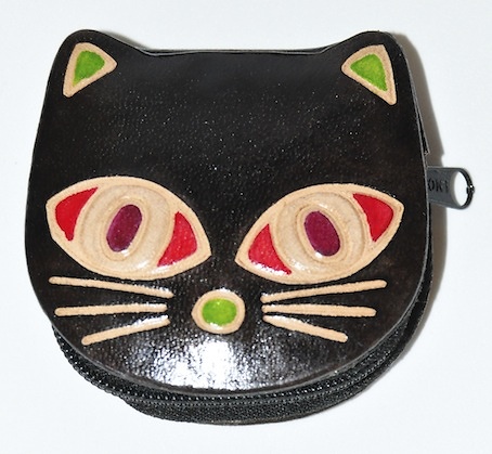 MONEDERO DE PIEL GATO CON CREMALLERA NEGRO 